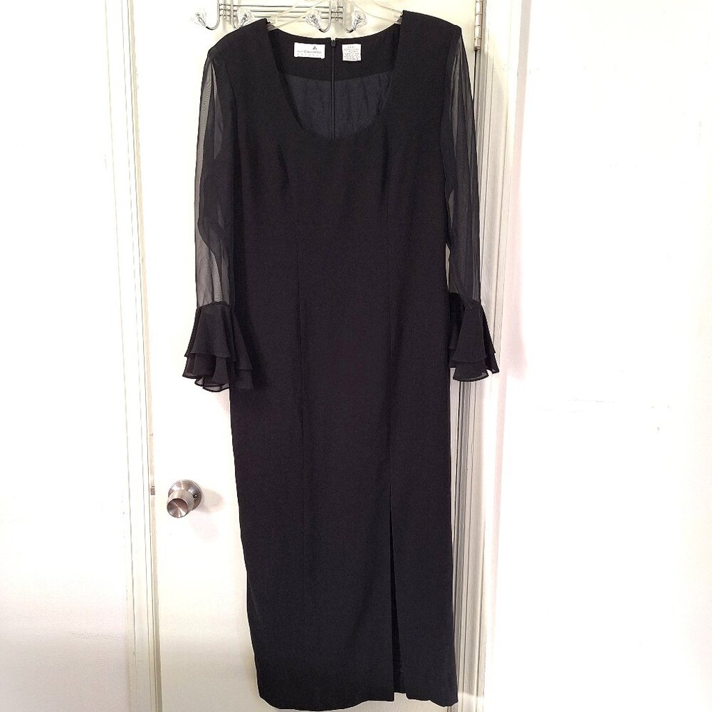 Liz Claiborne Black Sheer Ruffle Cuff Sleeve Formal Maxi Dress Size 10